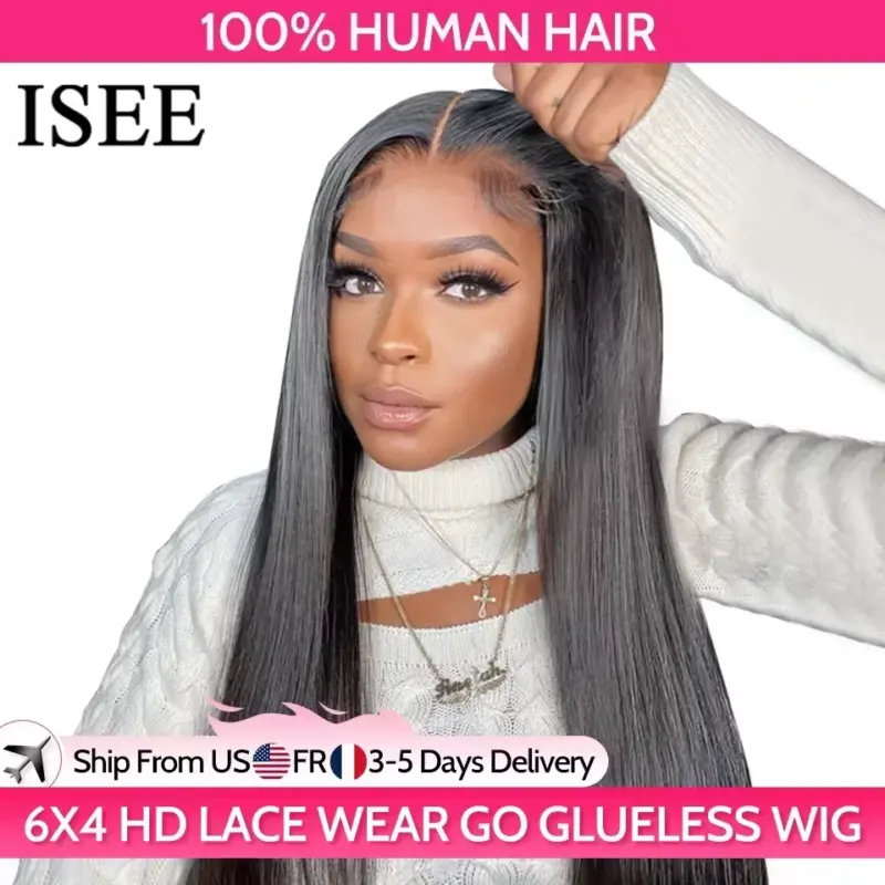 ISEE Hair Glueless Wig Human Hair Ready To Wear Straight Glueless Preplucked Wear And Go Wigs 6X4 HD Lace Front Wigs PreCut Lace - AliExpress 200165144